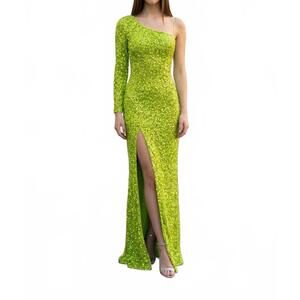 NEW ALETA one sleeve sequined dress in neon green